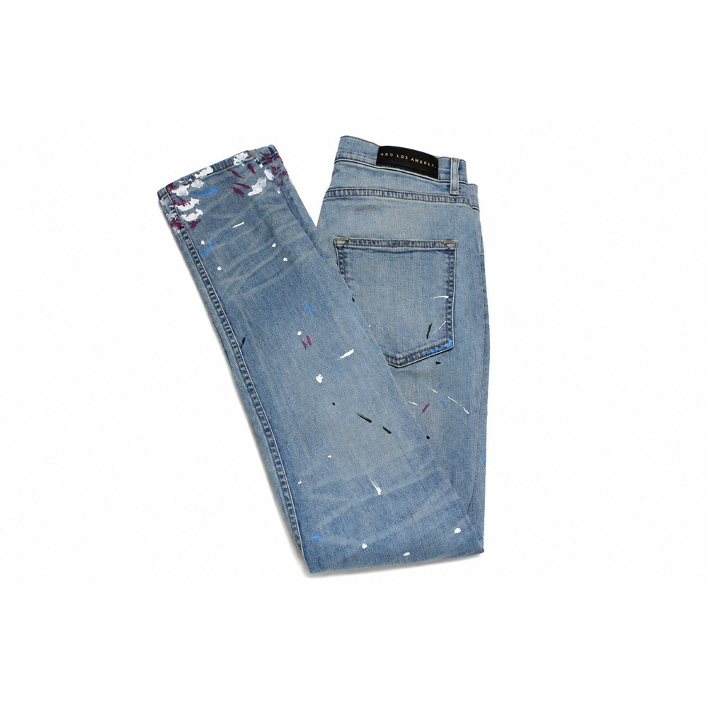 ORO Los Angeles Pollock Slim Fit Denim Jeans Mens 34 Paint Splatter Distressed - Picture 2 of 4